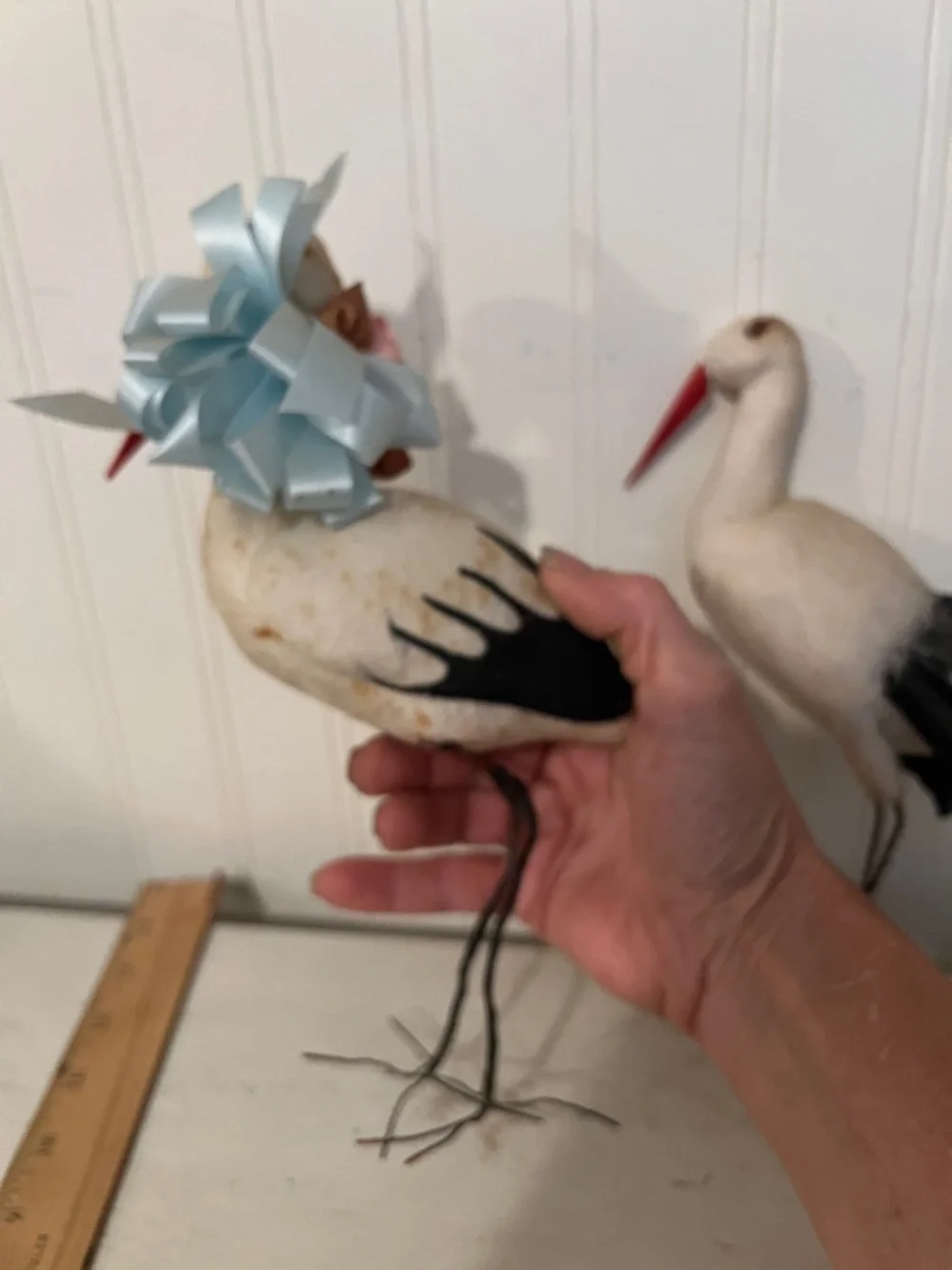 Antique Vintage Spun Cotton Stork Bird Christmas Ornament Germany 1930s plus